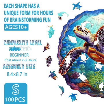 Wooden Puzzles for mature-themeds - Advanced Deep Sea Turtle Wooden Puzzle Unique Puzzels Wooden Jigsaw Puzzles for mature-themeds Wood Puzzles mature-themed Perfect for Birthday Gifts Family Puzzles 8.4 x 8.7in 100pcs