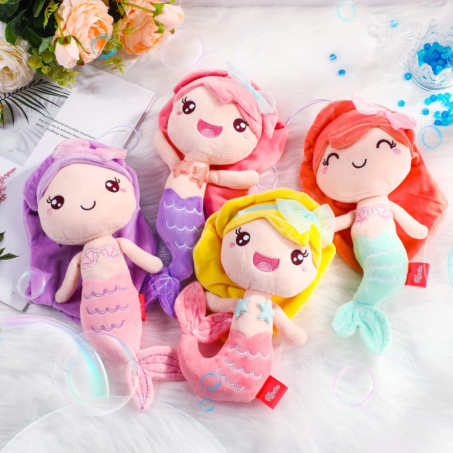 Civaner 4 Pcs Mermaid Princess Plush Toys For Girls Small Mermaid Stuffed Animal Ocean Princess Dolls Sweet Birthday Decorations(Cute Style)