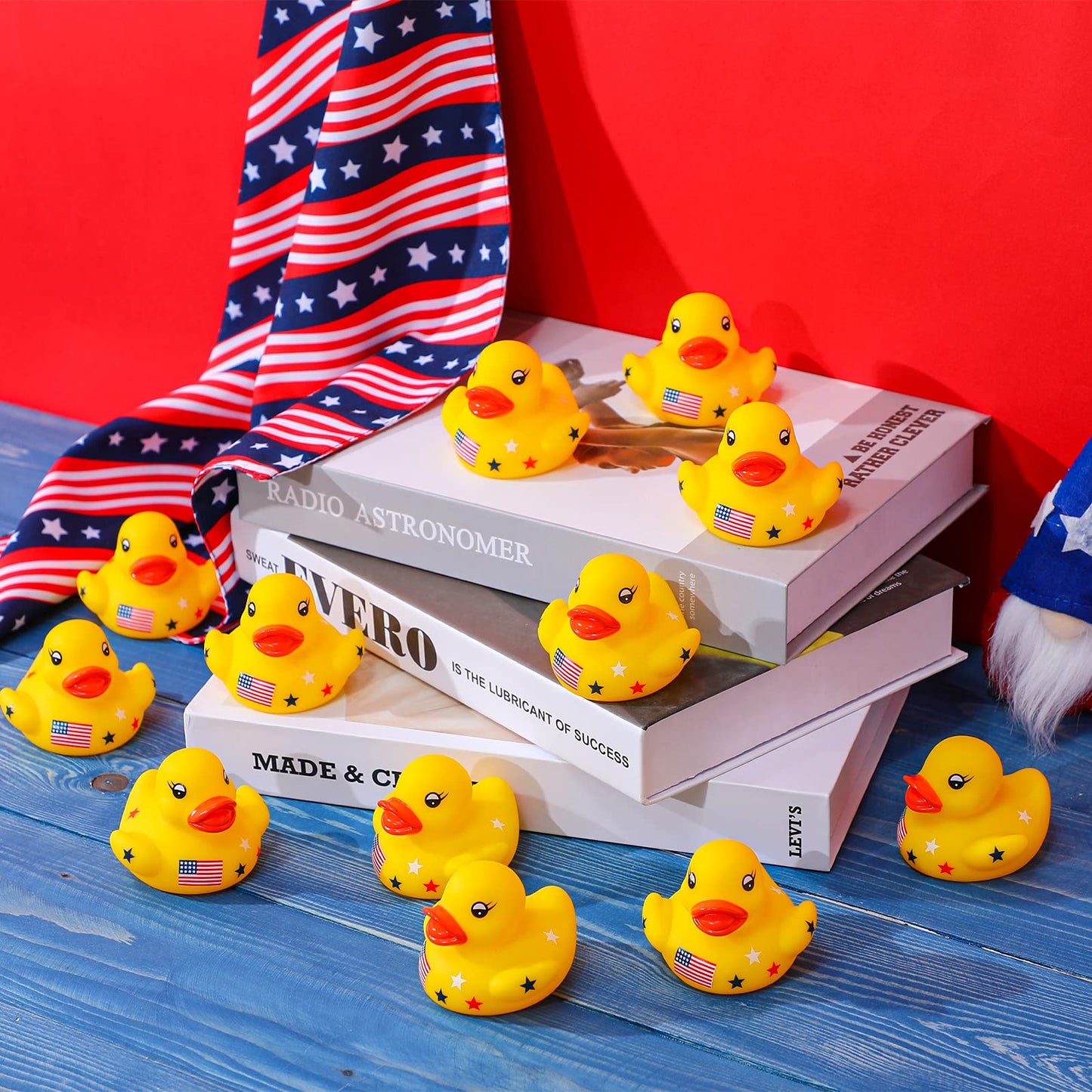 2.36 Inch Patriotic Rubber Ducks, Labor Day Red, White And Blue Stars Rubber Duckies For Fourth Of July Party Supplies, Classic