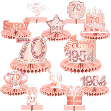 Happy 70Th Birthday Rose Gold Table Honeycomb Centerpieces Balloons Theme Decor Table Decorations Table Toppers For Girls Women Sweet Princess 70 Years Old Pink Birthday Party Bday Supplies Ornament