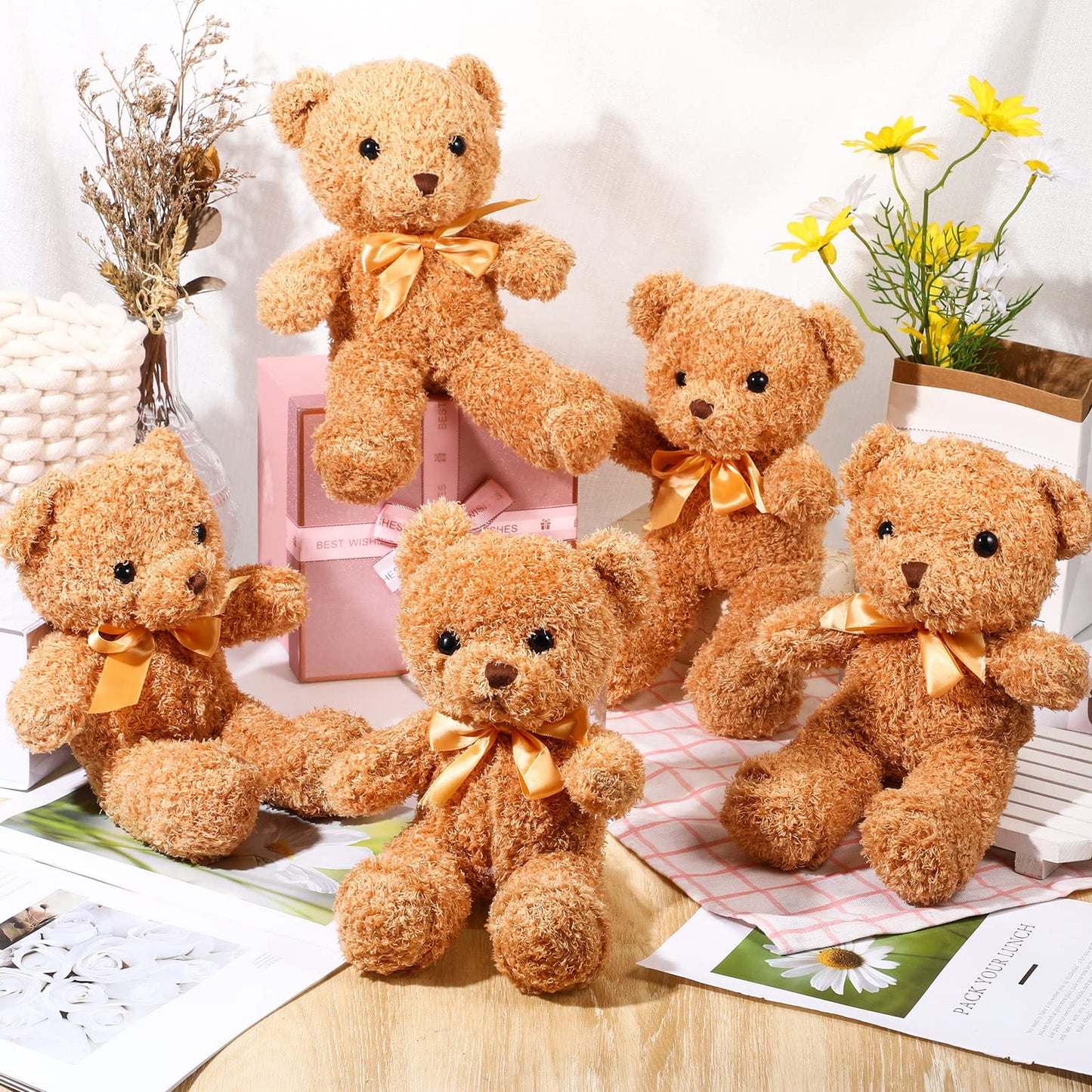 5 Pcs Bears Stuffed Animal Soft Plush Toys 12 Inches Cute Bear Small Shaggy Bear With Hoodie Bow Tie For Kids Boys Girls Baby Sh