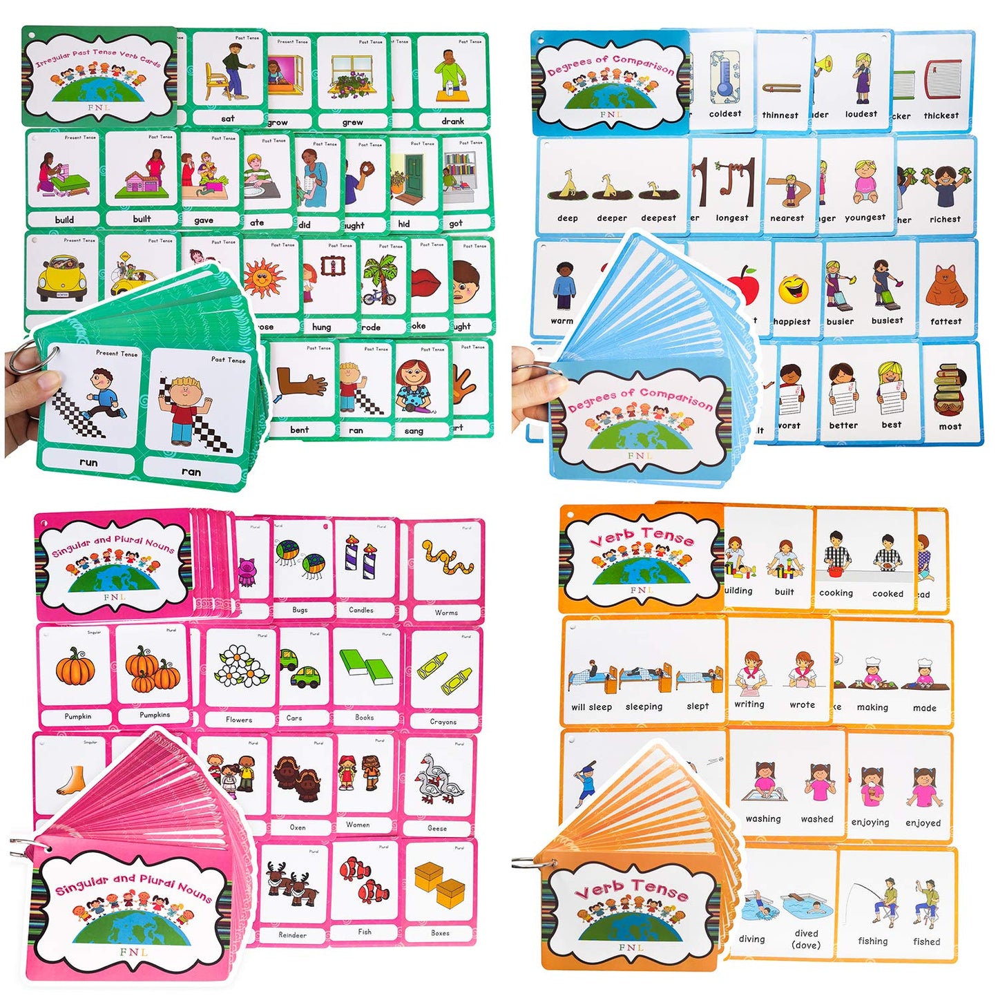 Richardy Irregular Verbs/Plural Nouns/Degrees Of Comparison/Verb Tense 4 Themes Flashcards Building Vocabulary Pocket Cards Educational Learning Toys Pre-Kindergarten Classroom Supplies