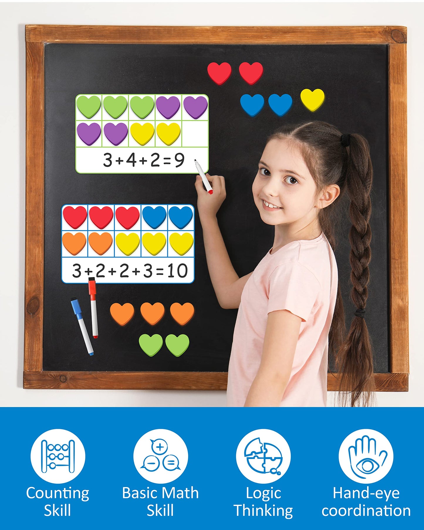 Coogam Magnetic Ten Frame Set, Math Manipulative Games For Kids With 6 Ten Frames 60 Magnetic Math Counters, Montessori Educational Toy Gift For Preschool Kindergarten 3 4 5 Year Old Toddlers