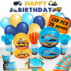 Construction Birthday Party Supplies Set | Baby Boy Toddler Kids Dump Truck Car Tractor Transportation Decorations – Cups Plates Signs Napkins Tablecloth – Decorations For Boys And Girls – Serves 25