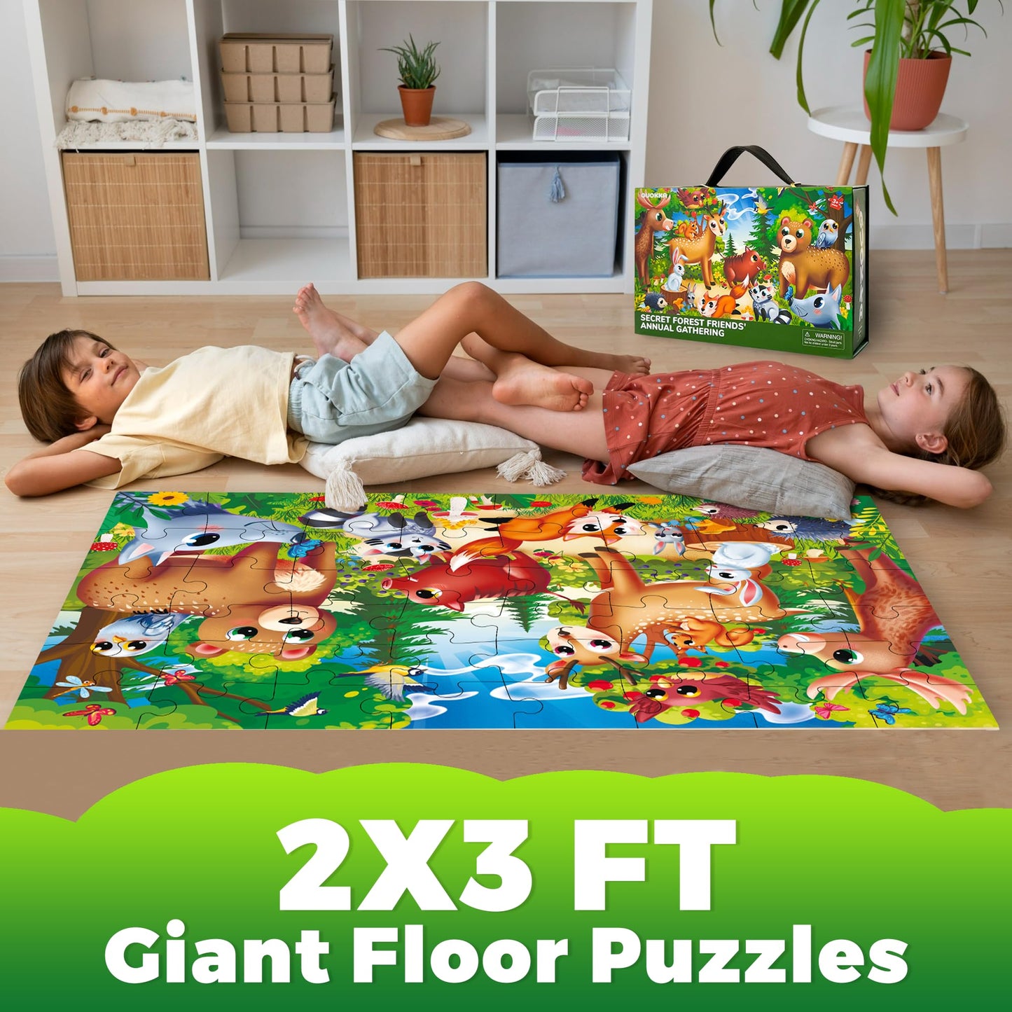 Quokka Giant Floor Puzzles For Kids Ages 4-6 - 2X3 Feet Extra-Thick 48 Pieces Toddler Puzzle Ages 3-5 – Forest Educational Activity For Boys Girls – Premium Box With Sturdy Handle & Magnetic Closure
