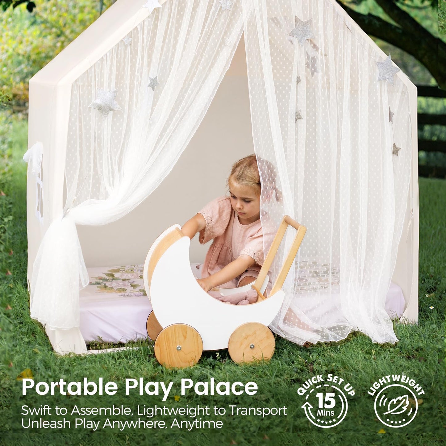 Tiny Land Large Kids Tent with Star Lights - Indoor Playhouse for Girls & Boys, Perfect for Reading Nook & Sleepovers, 53 x 36