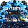 Video Game Birthday Party Decorations Set Gaming Happy Birthday Supplies Includes Video Game Backdrop, Table Covers, Balloons And Foil Gamer Balloons For Party(Blue And Black)