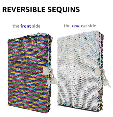 Vipbuy Magic Reversible Sequin Notebook Diary Lined Travel Journal With Lock And Key For Kids Girls, Size A5 (8.5” X 5.5”), 78 Sheets (Rainbow To Silver)