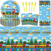 Gisgfim Train Birthday Party Supplies Train Theme Party Tableware Includes Train Party Plates Napkins Fork And Train Theme Table