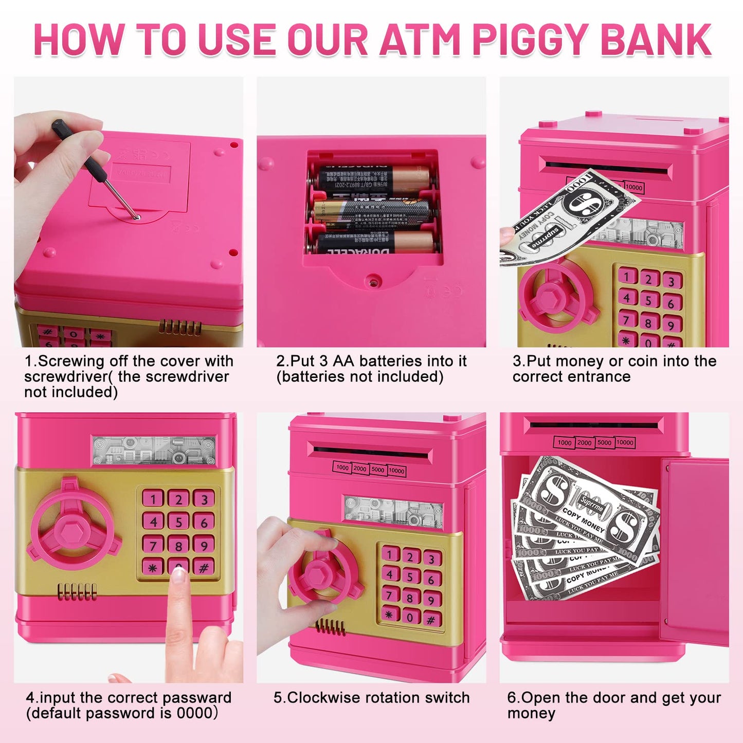Gudoqi Password Piggy Bank, Digital Electronic Money Bank, Mini Atm Cash Coin Saving Can Toys, Birthday For Kids, Rose
