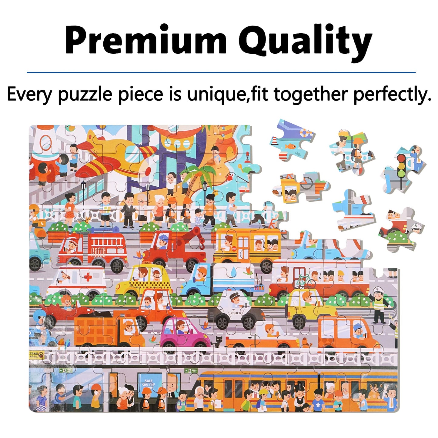 Lelemon 100 Piece Kids Puzzle, Communications, Educational Jigsaw Puzzle For Ages 4-8, Metal Storage Box, Portable, 11.2X8.8 Inches, 100 Count