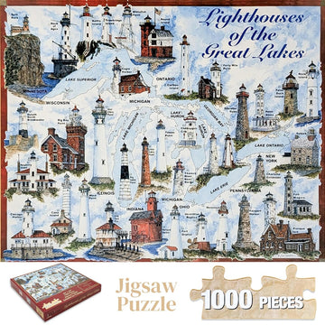 Heritage Puzzles Lighthouses Of The Great Lakes - 1000 Pieces - Size: 30'' X 24''