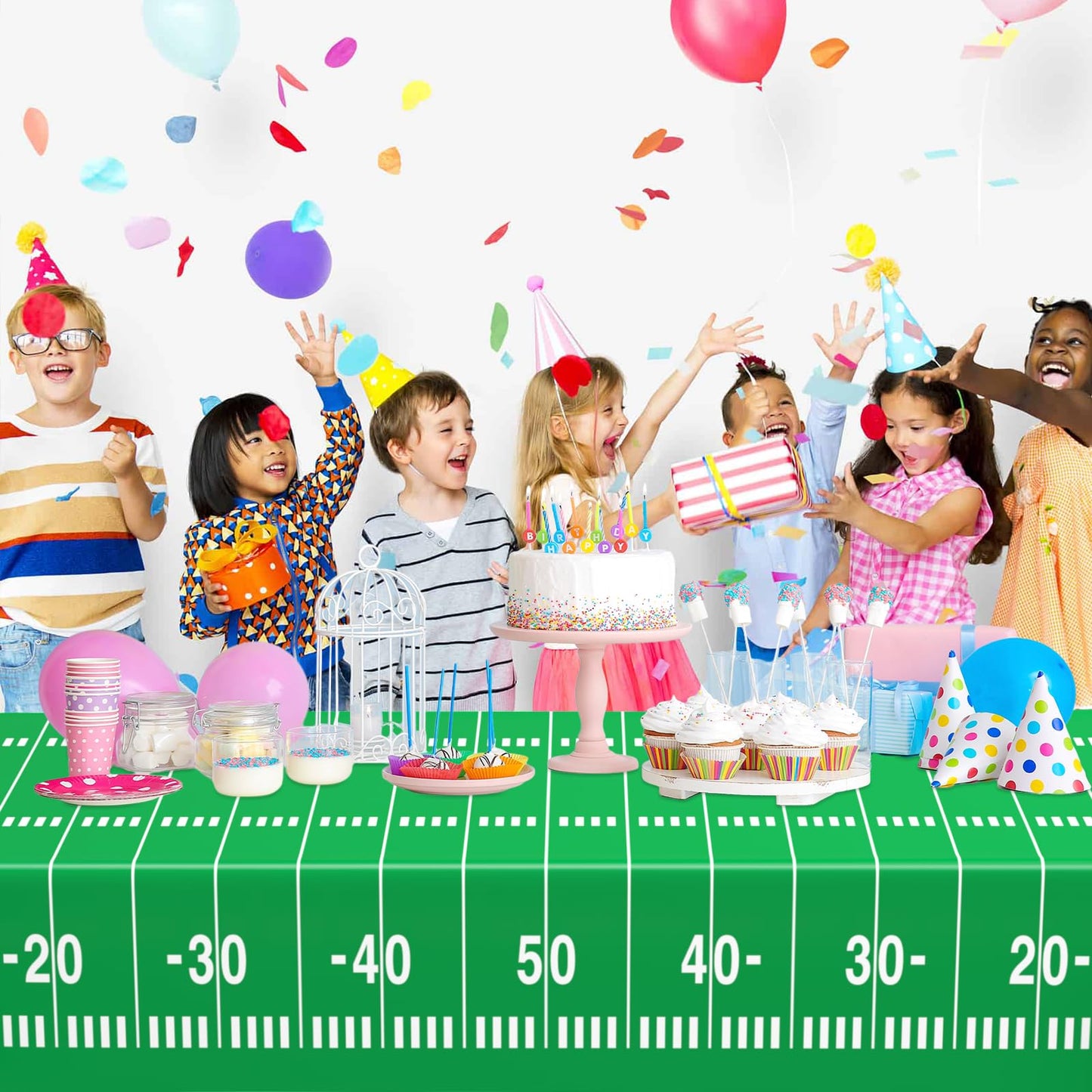 Wnink Football Tablecloth Party Decorations, 2 Pack Plastic Touchdown Table Cover For Birthday Party Superbowl Football Themed P