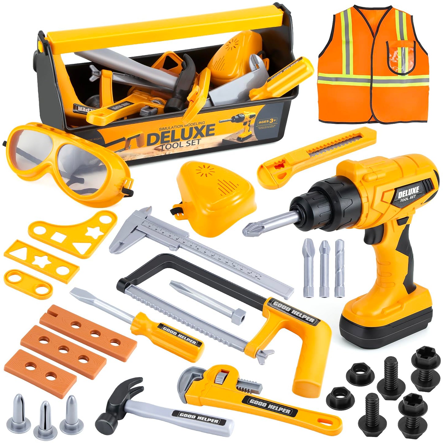 Zealous Kids Tool Set for Boys,Toddler Tool Set with Kids Tool Box & Electronic Toy Drill,Construction Pretend Play Tools for Ki