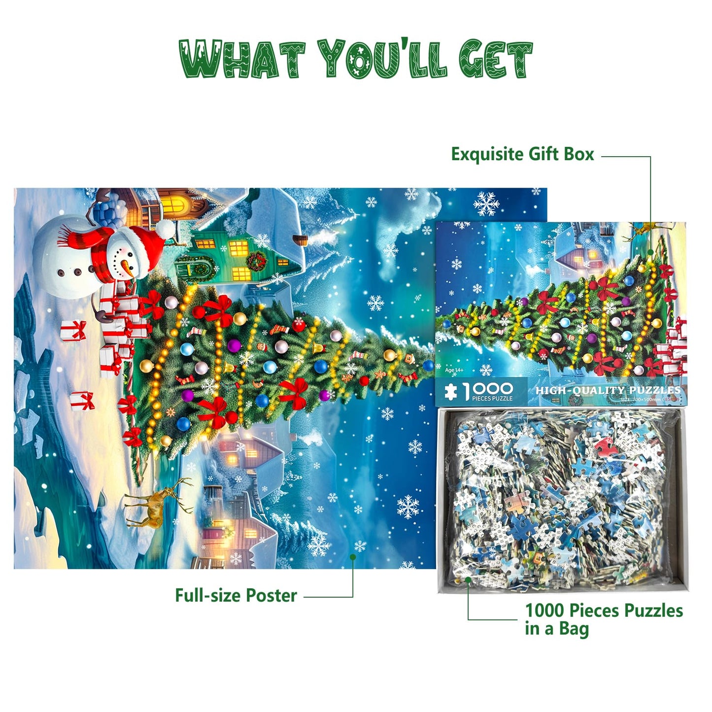 1000 Piece Puzzle For Adults Christmas Snowscape Christmas Puzzle, Snowing Village Scene Christmas Puzzles 1000 Pieces, Christmas Puzzles For Adults Christmas Jigsaw Puzzle Christmas Vacation Puzzle