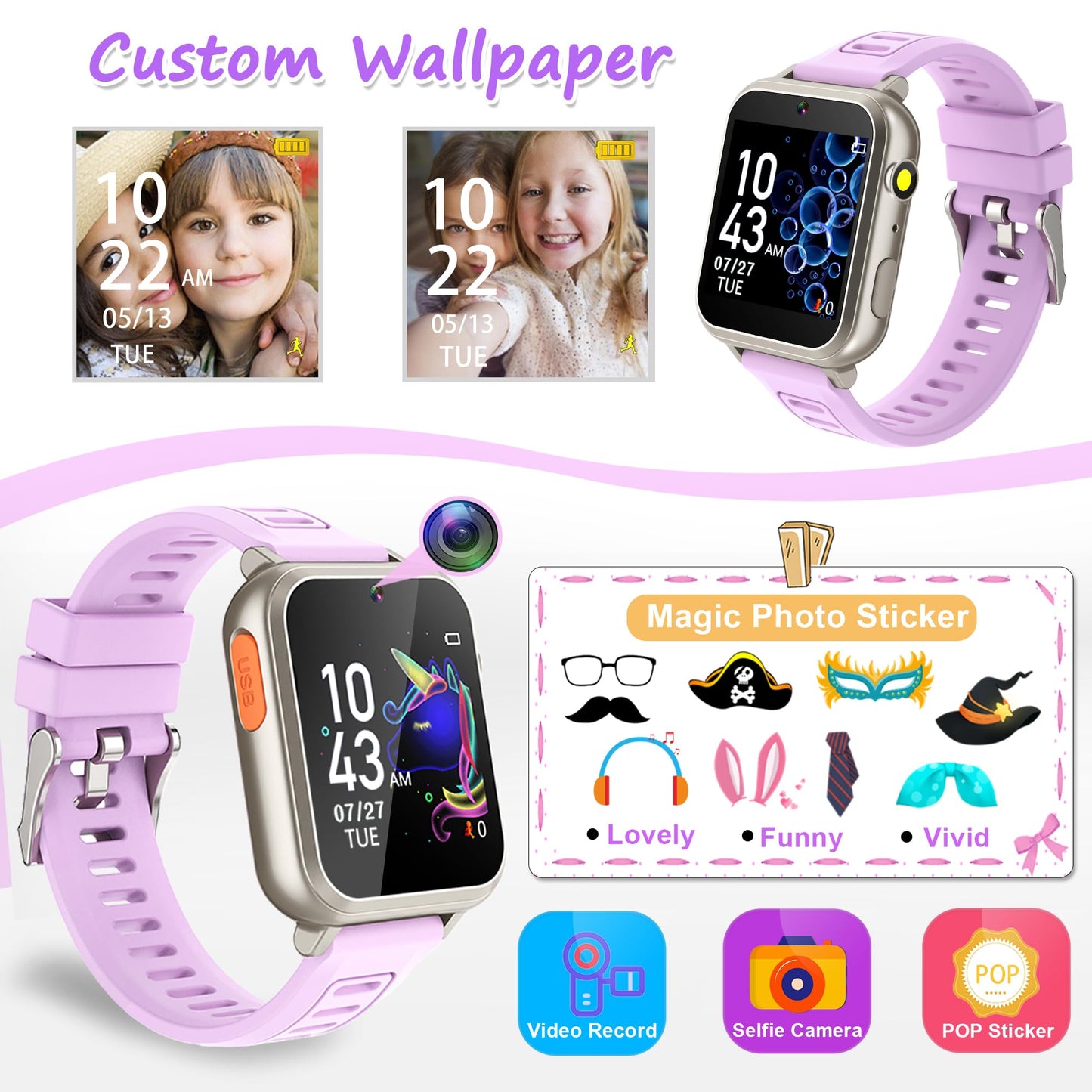 Wiszodet Smart Watch For Kids Toys For Girls Ages 4-12 Years Old, Kids Smart Watch Girls Toys With 24 Puzzle Games Hd Touch Scre