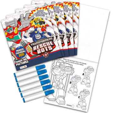 Transformers Rescue Bots Imagine Ink Coloring Book Set for Kids - 6 Pack No-Mess Magic Ink Coloring Books feat. Rescue Bots with