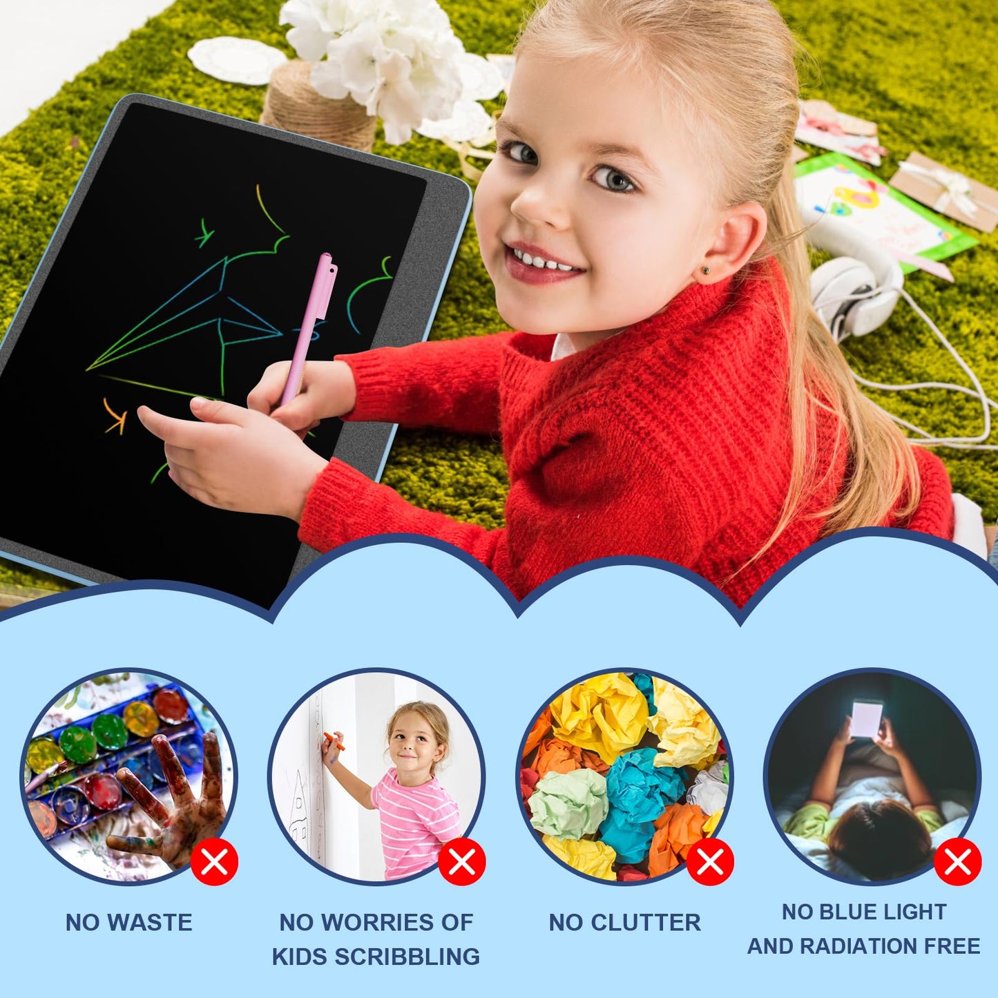 Electight 16" LCD Writing Tablet for Kids, Eye Protection, Blue, Plastic, Model USCAT3L, Learning Gift for Ages 3-8