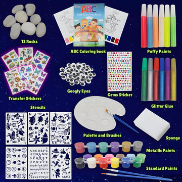Rock Painting Kit for Kids 6-12 - Glow in The Dark Rock Painting Crafts Set, Arts and Crafts for kids ages 8-12, Stencils for Pa