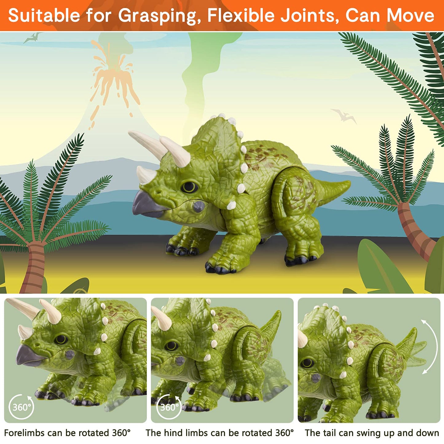 Marsjoy Easter Dinosaur Egg Hatching Egg With Realistic Dinosaur Action Figure - Triceratops With Sound And Led Lights, Touch Co