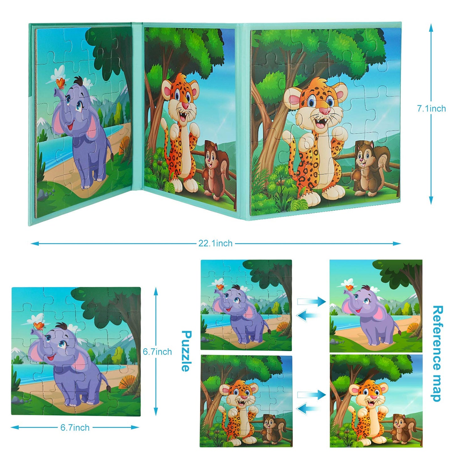 Travofun Magnetic Puzzles For Kids Ages 3-5,20 Piece Jigsaw Animal Puzzles For Toddlers 2-4,Children Travel Activity Toys Games For 3 4 5 6 Years Boys In Car Airplane,Learning Magnet For Road Trip