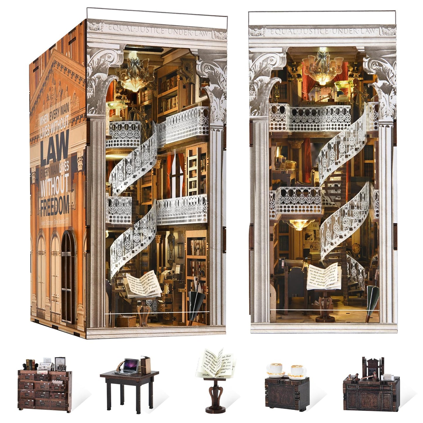 Minicity Book Nook Kit, Diy Miniature Dollhouse Booknook Kit With Led Light And Dust Cover (Law Library)