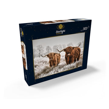 MyPuzzle Hairy Scottish Highland Cattle in A Winter Landscape - enhanced 500 Piece Jigsaw Puzzle for mature-themeds
