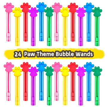 24Pcs Paw Print Bubble Wands For Kids Blue Puppy Dog Party Favors Decorations Pinata Filler Goodie Bags Suffer Classroom Prizes