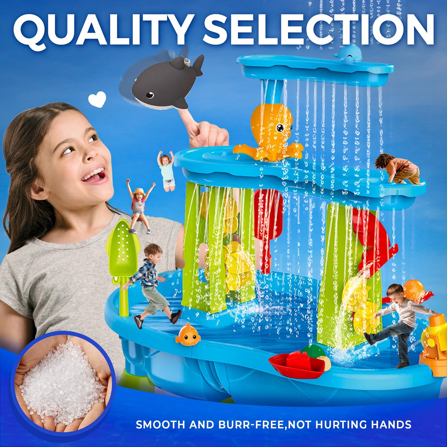 Bellochiddo Water And Sand Table With Water Pumb & Umbrella - Summer Toys 3-Tier Kids Water Play Table, Outdoor Toys For Boys Gi