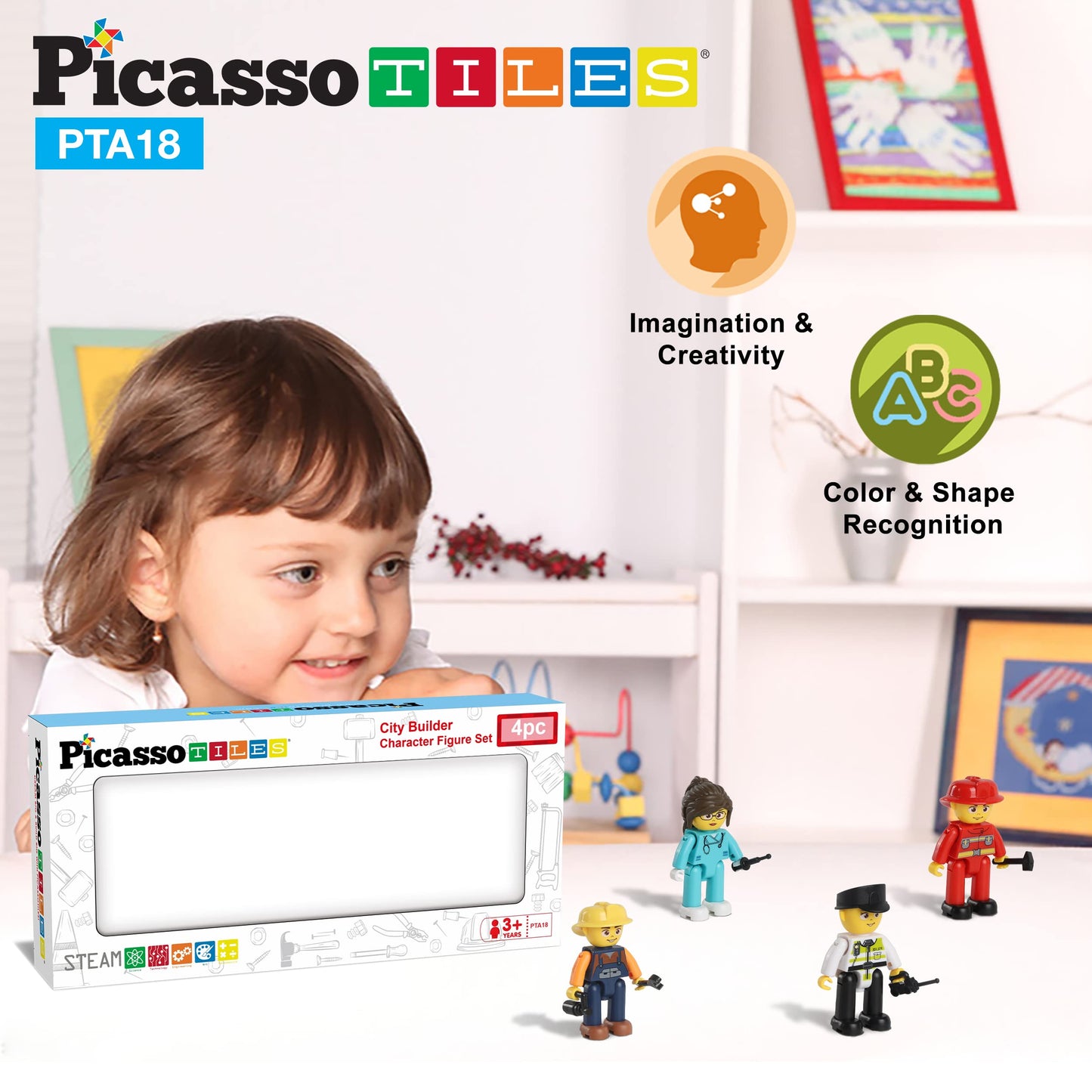 Picasso Toys Magnetic Action Figures 4 Piece City Builder Character For Magnet Building Block Tiles Expansion Pack Construction