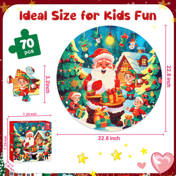 Jigsaw Floor Puzzles For Kids Games - Christmas 70 Pieces Large Toddler Puzzles For Girls Boys Ages 3 4 5 6 7 8 Years Old - Educ