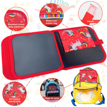 Qrytoi Erasable Book Doodle Set for Kids, Magic Drawing Book with 12 Watercolor Pens, Reusable 14 Page Art Set for Boys and Girl