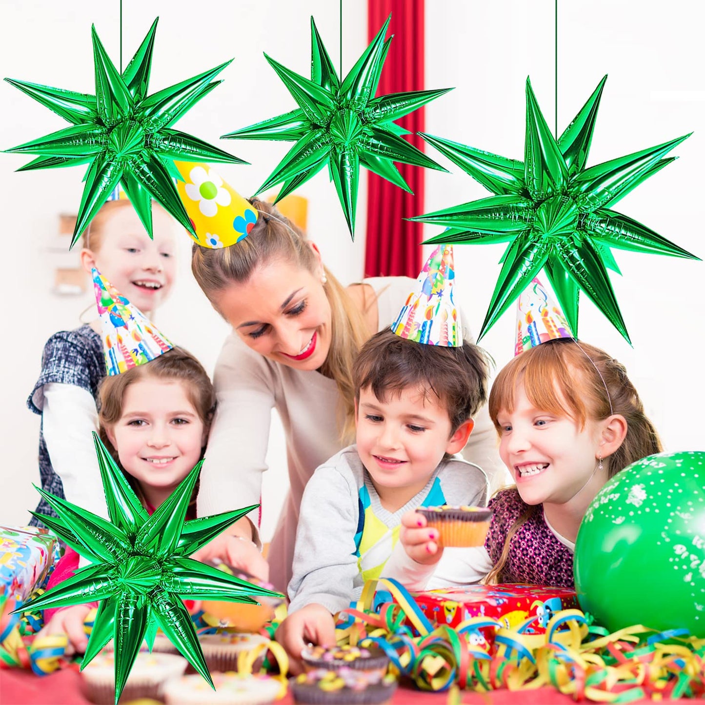 Funtoob Green Star Balloons Metallic Star Foil Balloons Birthday Balloons Green Star Cone Balloons Starburst Balloon Spike Ballo