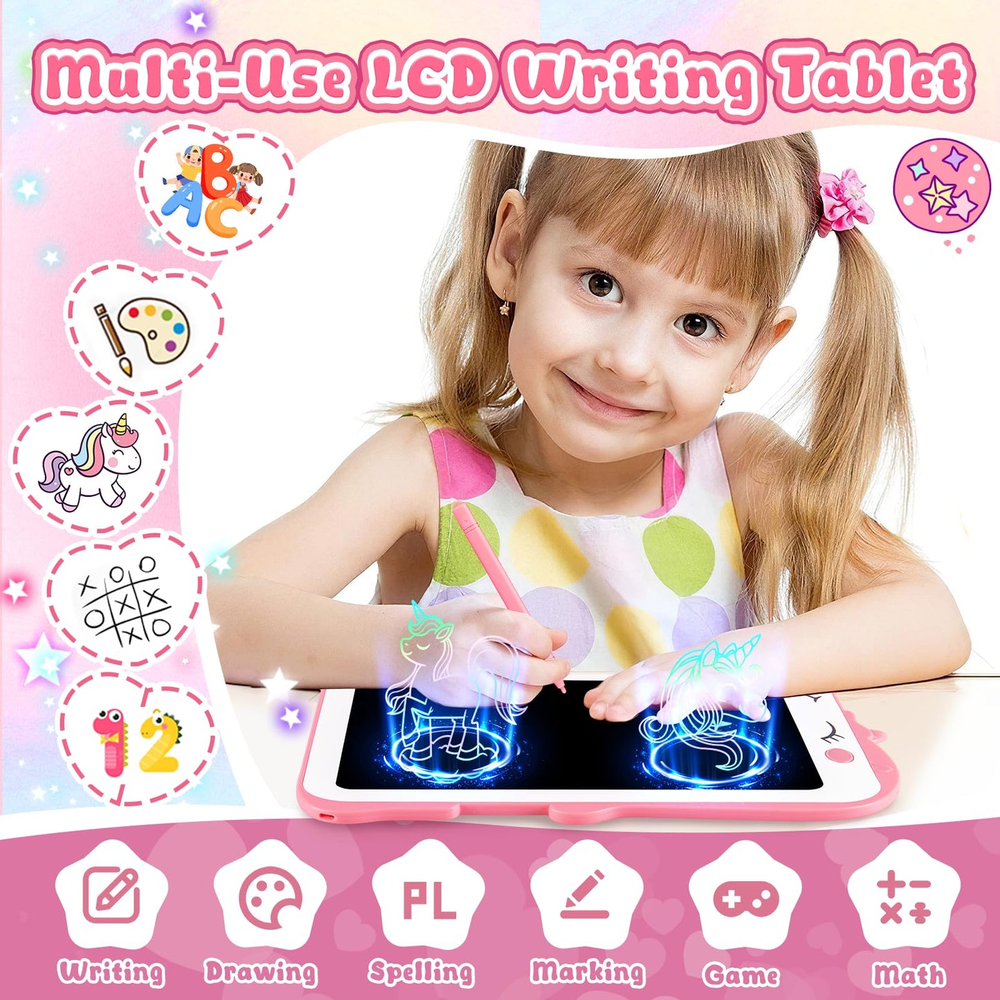 Teriph Lcd Writing Tablet For Kids, Unicorn Girl Toys, Toddlers Toys Drawing Board, Educational Doodle Pad Kid Toys For 2 3 4 5