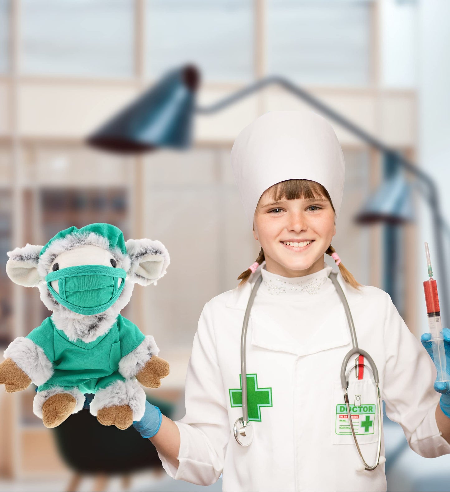 DolliBu Doctor Dress Up Set For Teddy Bear Plush Toy - Surgeon Scrubs Outfit For Stuffed Animals Doctor Cap Shirt Pants & Mask For Teddy Bear Costume - Large