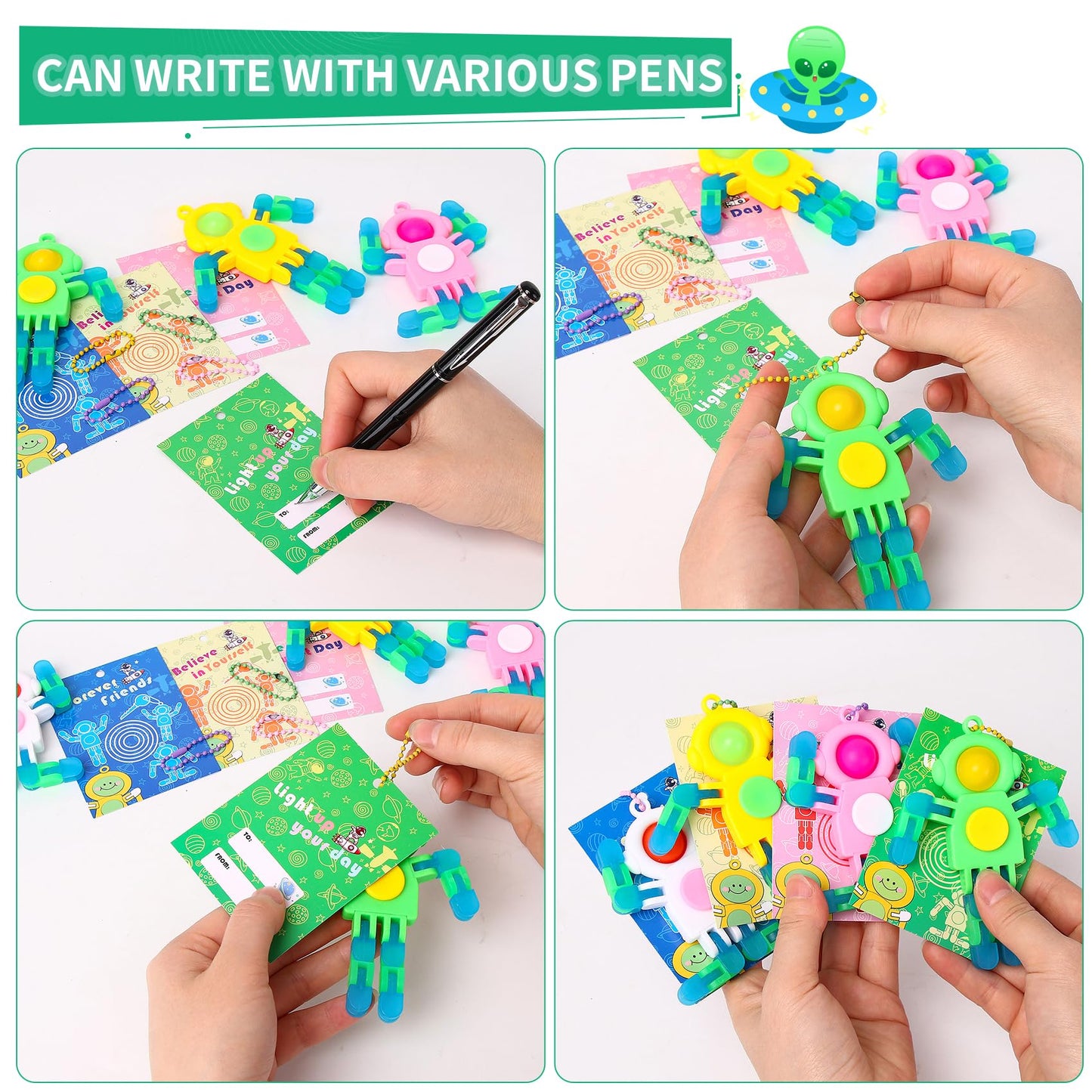 24Pcs Pop Fidget Spinners Bulk - Diy Deformable Astronaut Fingertip Toys With Cards Keychain Fidget Spinners Glow In The Dark Pa