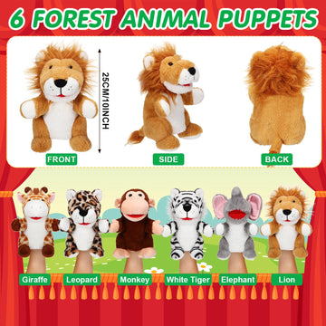 Lenwen 6 Pcs Valentines Day Gifts For Kids Hand Puppets Bulk With Working Mouth 10 Inches Plush Animal Hand Puppet Toddler Plush Toys For Classroom Exchange Gift Birthday Party Favor(Forest Animal)