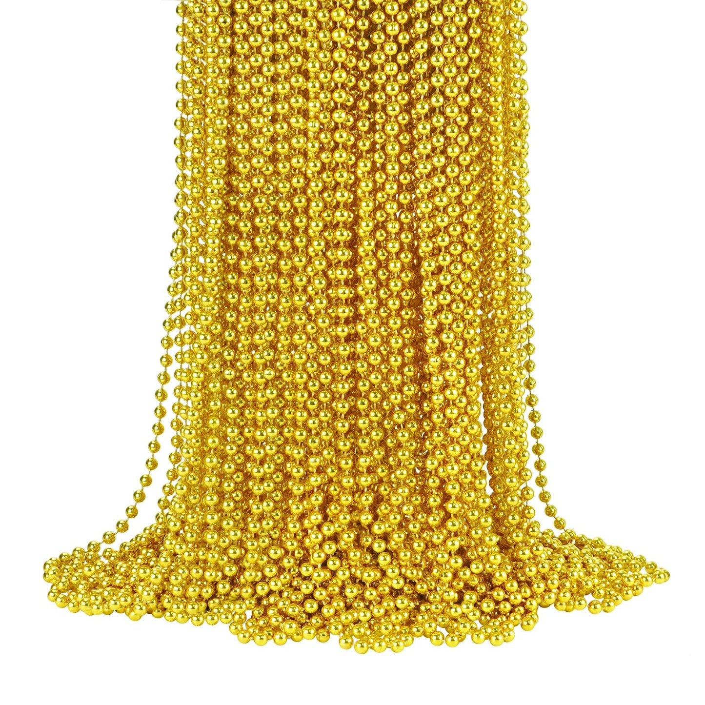 YAXINRUI 72 PCS Metallic Gold Bead Necklaces, 33 Inch 7 mm Mardi Gras Beads Bulk Round Beaded Necklaces Costume Necklace for Mar