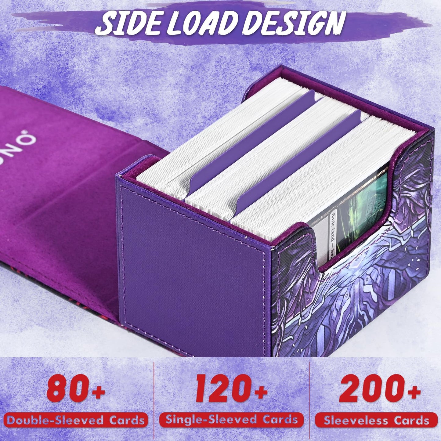 Uaono Deck Box For Mtg Cards, Trading Card Storage Box Holds 120+ Sleeved Commander Deck, Pu Leather Card Box Suits Tcg Magic Cards With 2 Dividers (Violet,Lotus)