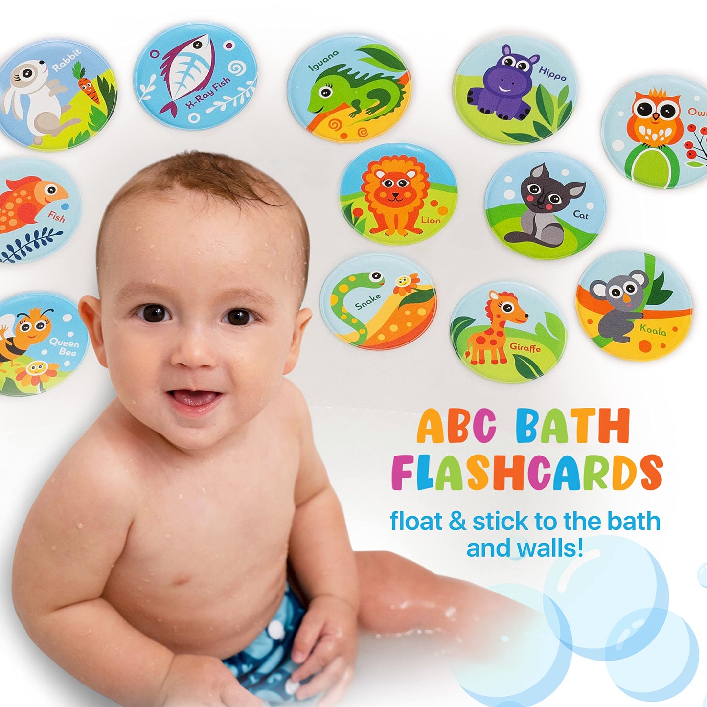 Floating Animals & Alphabet Flash Cards For Bathtub - Preschool Learning Toddler Flash Cards - Educational Bath Toys For 18 Months+ (Set Of 26)