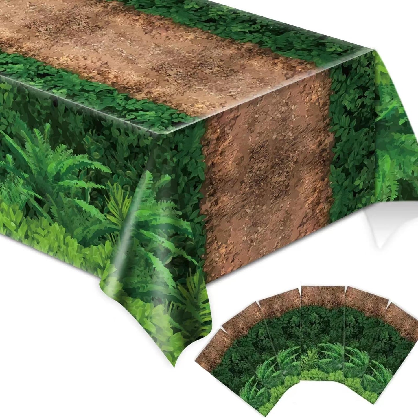 Chiazllta 6Pcs Forest Path Tablecloth Dinosaur Party Table Covers Woodland Birthday Party Supplies Safari Jungle Party Decoratio