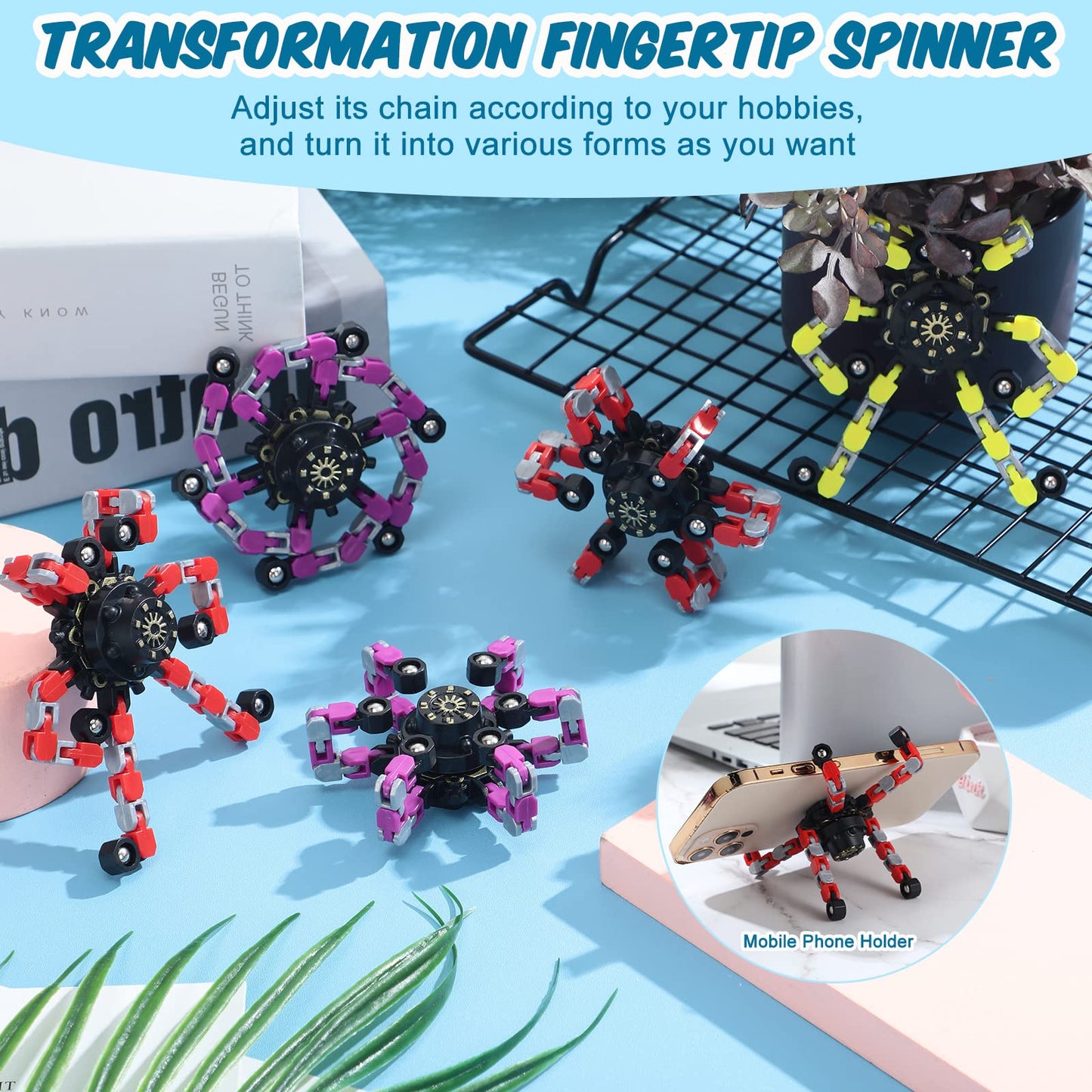 Zhanmai Transformable Fidget Spinners Fidget Toys For Kids And Adults Stress Relief Sensory Toys Transformable Chain Robot Fingertip For Adhd Autism Kids Gifts (48 Pack)