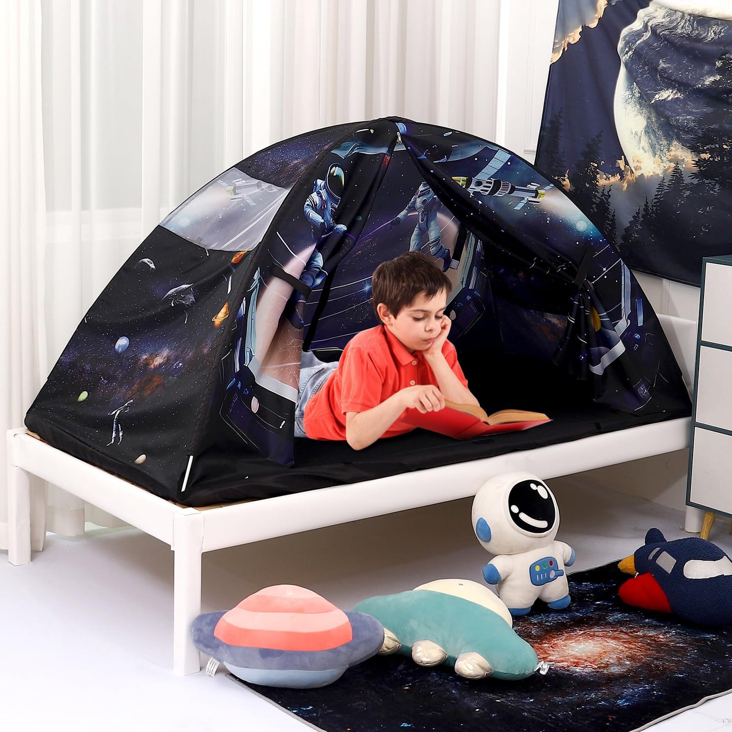 Vsuntent Bed Tent For Twin Kid Bed Tent Play Tent For Boy And Girl Easy Set-Up Tent Dark Planet And Dazzling Rainbow Magic Playh