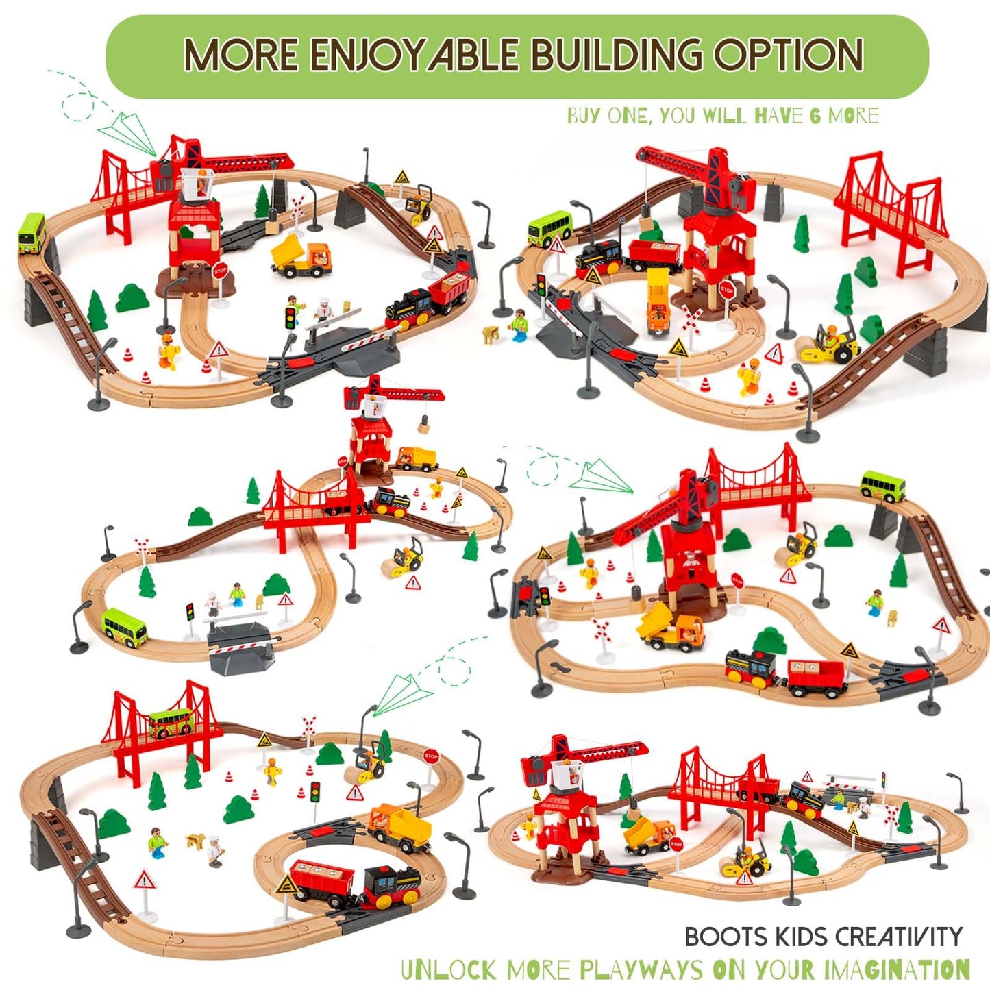 86Pcs Wooden Train Set With Crane, Wooden Train Track Set Railway Kits Fits Thomas Brio Ikea Melissa And Doug, Christmas Train T