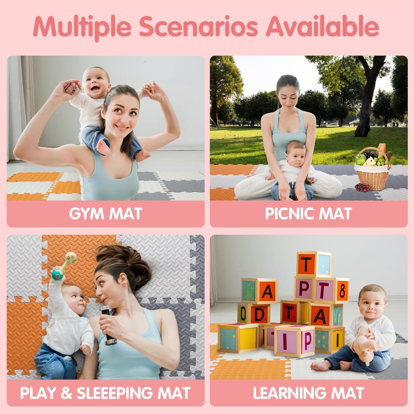 Tamiplay Play Mat for Babies 0-6 Months, Solid Colored Foam Baby Play Mat, Non-Toxic Interlocking Foam Puzzle Floor Mats, 0.4''