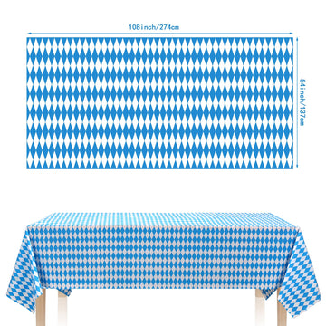 3Pcs Blue & White Checkered Table Cloths For Oktoberfest Wonderland Tea Party Supplies, Rectangle Plastic Tablecover 54 X 108In