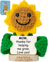 Gift for Mom for Birthday or Christmas - Handmade Positive Sunflower Crochet Holding a Cute Appreciation Card - Mom Birthday Gif