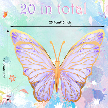 Geyee 10 Pcs Butterfly Centerpieces - 3D Paper Table Toppers for Birthday, Baby Shower, Wedding - Purple Decor