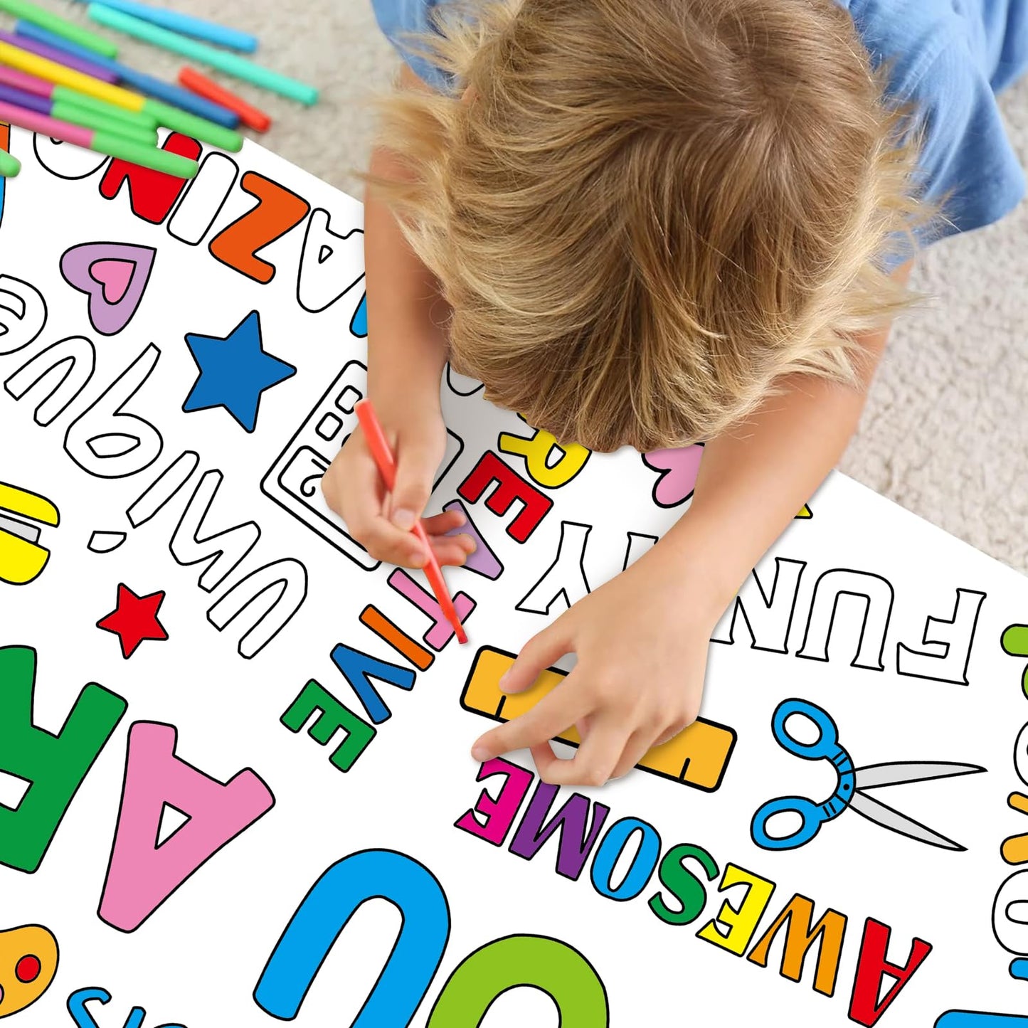 Motivational Large Coloring Poster For Kids 30 X 72 Inch, Giant Positive Affirmations Coloring Paper Tablecloth Sheets, Color-In