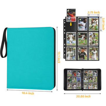 GERMUN 9 Pocket Card Binder enhanced Zip Trading Card Binder 720 Double Sided Pocket PU Card Collection Binder Collector Card Album Card Folder for MTG TCG Sports Cards Game Cards (LAKE BLUE)